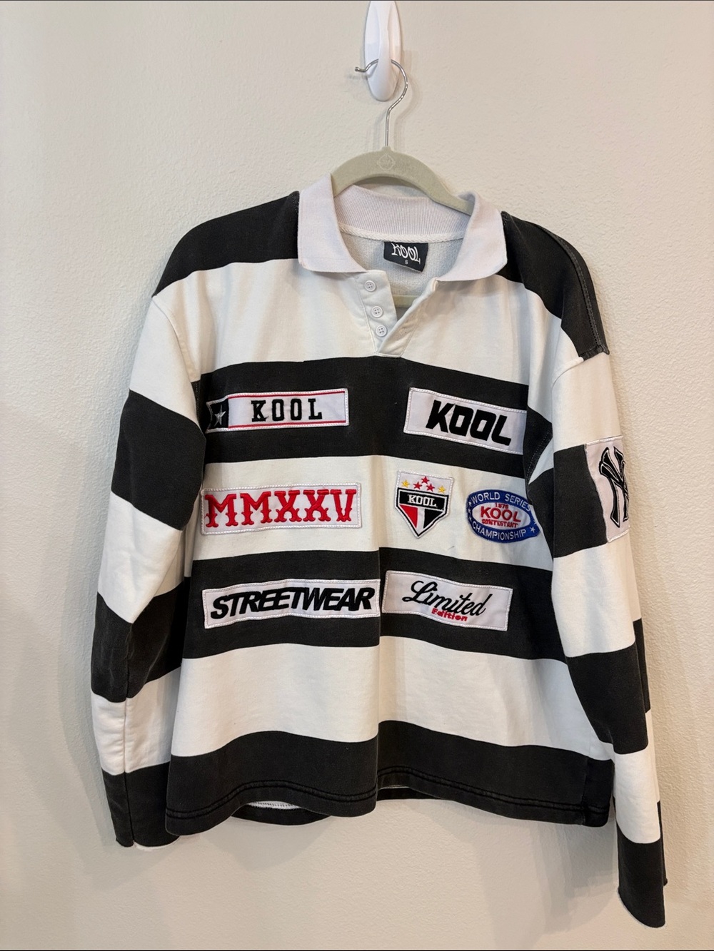 Kool Klothing Essentials Worldwide Patchwork Rugby Polo - Striped Streetwear